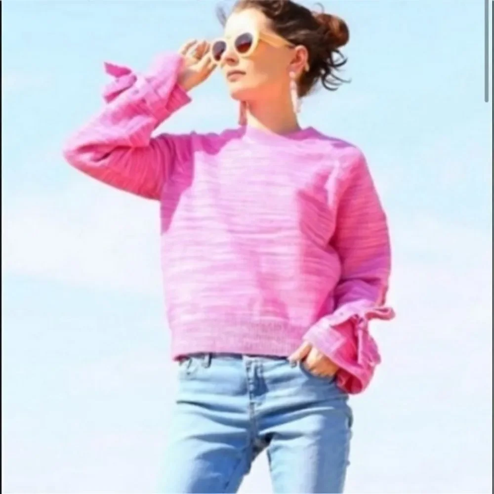 J.Crew Alpaca Blend Tie-sleeve Marled Pink Sweater Size Small